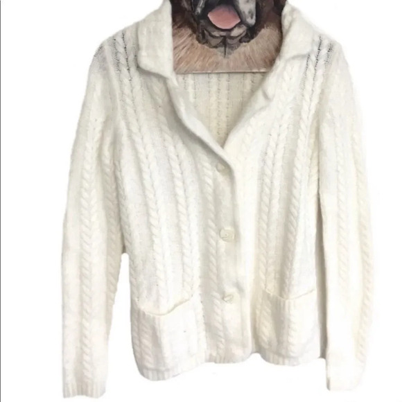 Kenar Angora Cardigan Sweater Small Ivory - Picture 1 of 6
